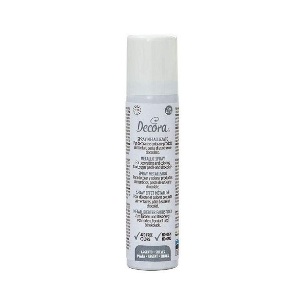 Colorante alimentare spray metallizzato argento di Decora da 75 ml