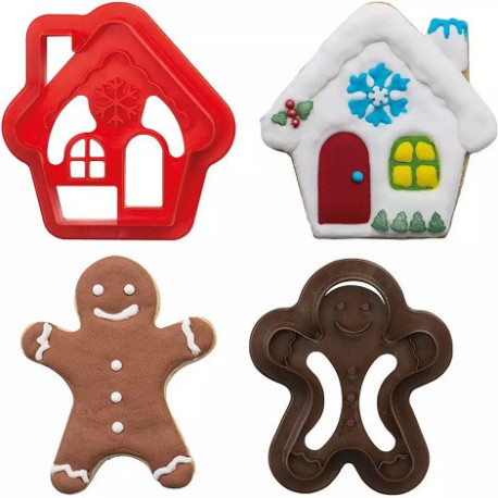 Set 2 tagliapasta 1 omino gingerbread e 1 casetta innevata in plastica da Decora