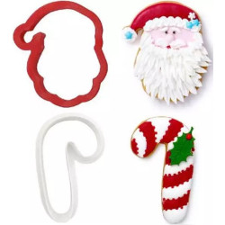 Set 2 tagliapasta 1 faccia di babbo natale e 1 bastoncino candy cane in plastica da Decora
