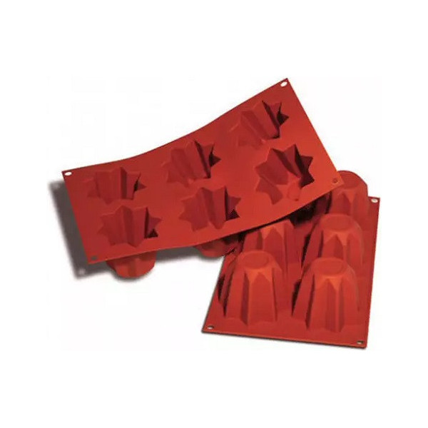 Stampo Pandorino SF100 in silicone professionale colore terracotta da Silikomart, per 6 mini pandoro 7,5x7,5xh60 cm