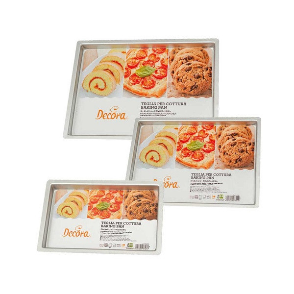 Teglia rettangolare bassa per biscotti e pizza Decora in alluminio anodizzato da 17,8 a 30 cm, h2,5 cm