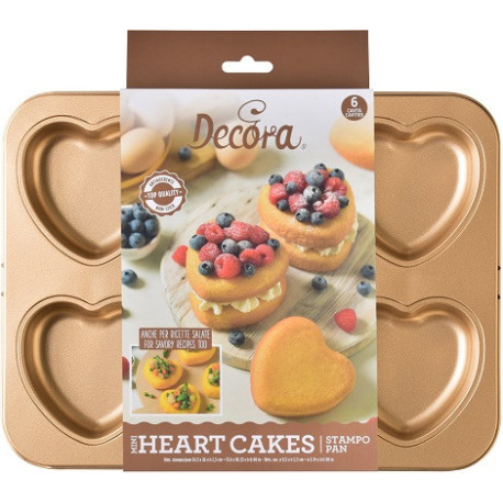 Stampo Cuore 6 impronte ø95xh25 mm in metallo antiaderente rose gold line da Decora