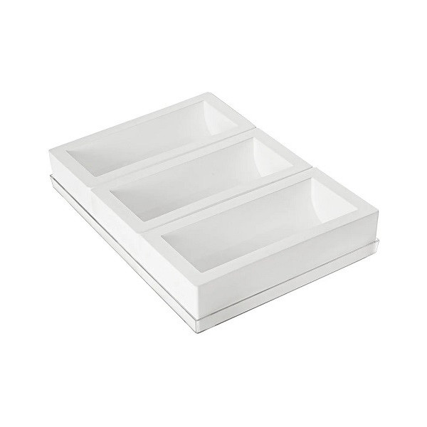 Set 3 stampi tronchetto Tortaflex Buche bianco 25 cm con vassoio 30x40 cm Silikomart