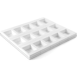 Set 15 stampi quadrati dritti Square Tortaflex bianco 10 x h 5 cm su vassoio 60x40 cm