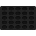 Oval Savarin Silikomart: stampo 25 cavità ovali da 88x60 h35 mm su teglia di silicone nero 60 x 40 cm