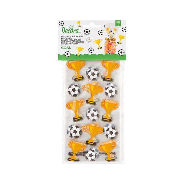 20 sacchetti Goal Decora: buste con decori coppe e palloni 12,5 +3 x h 24 cm