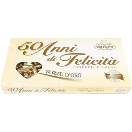 50 Anni di Felicità Nozze D'Oro Crispo confetti dorati con mandorla naturale 50 Anni di Felicità Nozze D'Oro Crispo confetti dorati con mandorla naturale