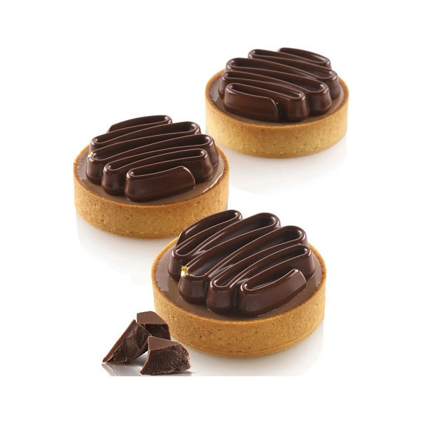 Kit tarte ring Honoré ø8 cm Silikomart: 8 anelli tondi microforati per basi crostatine e stampo silicone top ø7xh1,3 cm