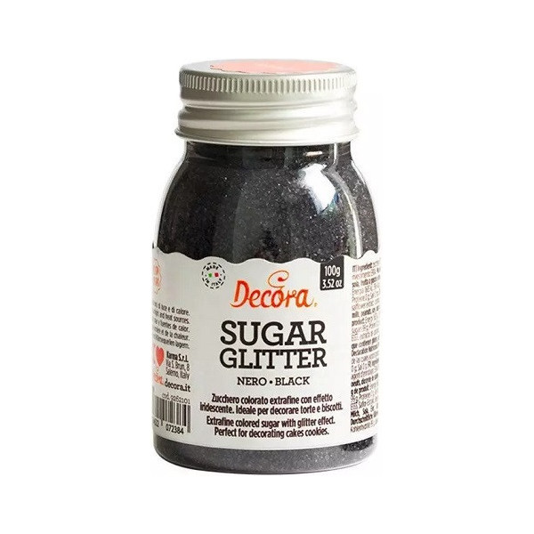 Zucchero glitterato nero Decora cristalli di zucchero nero 100 g