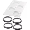 Kit Tarte Ring Round 4 Anelli microforati di ø10 cm e Stampo in Silicone da Silikomart per Crostate Tonde