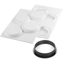 Kit Tarte Ring Round 10 cm Silikomart: 4 anelli microforati di ø10 cm e stampo in silicone per top di crostate tonde