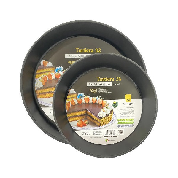 Tortiera tonda liscia Vespa in alluminio antiaderente alta 6 cm diametro 26 o 32 cm