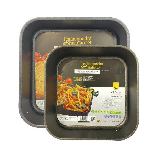 Teglia quadrata sforna-tutto Vespa in alluminio antiaderente da 20x20xh5,4 cm cm o 25x25xh5,4 cm