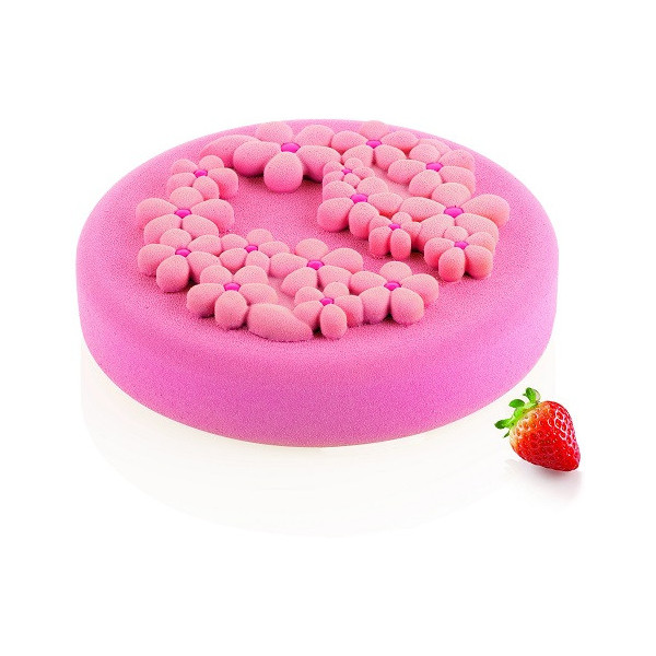 Flora 80 Silikomart: stampo decorativo in silicone bianco a tema fiori di ø14xh1 cm