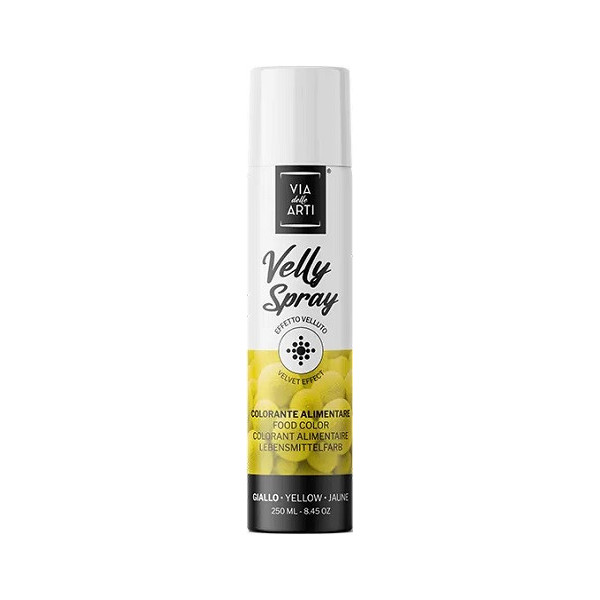 Velly Yellow da 250 ml: colorante alimentare spray color giallo vellutato di Via delle Arti da Volcke Aerosol