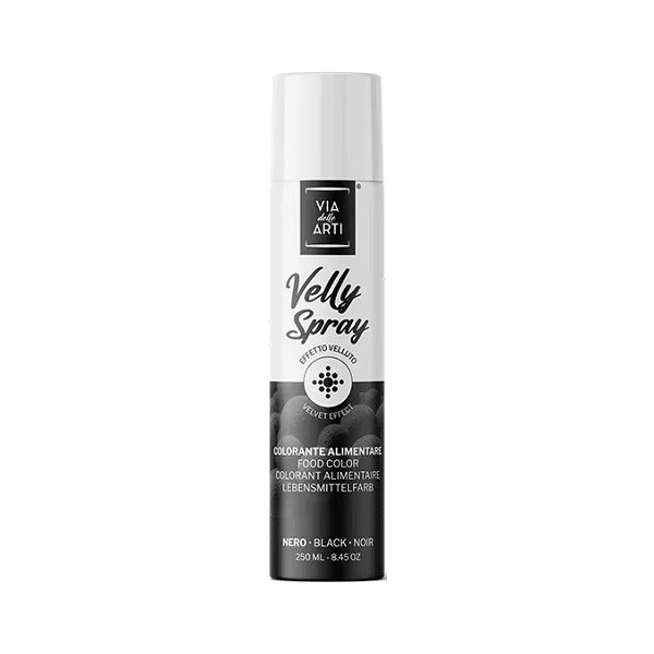 Velly Black da 250 ml: colorante alimentare spray color nero vellutato di Via delle Arti da Volcke Aerosol