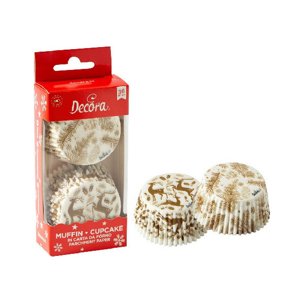 36 Pirottini Muffin in carta decoro Gold Elegant Christmas diametro 5 cm altezza 3,2 cm da Decora
