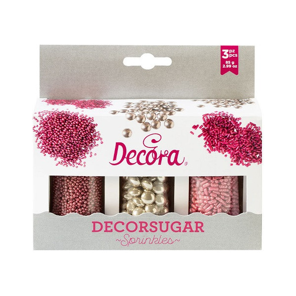 Set Decor Mix argento e rosa metallizzato Decora 3 decorazioni di lenti perline e bastoncini 85 g