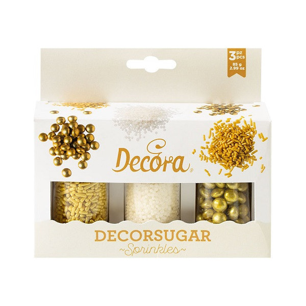 Set Decor Mix oro e bianco Decora 3 decorazioni di lenti perline e bastoncini 85 g