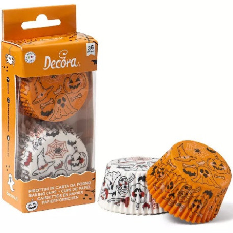 Pirottini zucca e fantasma Decora: 36 pirottini muffin in carta forno con decoro Pumpkin e Ghost ø5xh3,2 cm