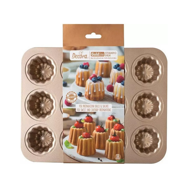 Stampo 12 big Cannele Bordelais ø55 mm ed h 45 mm metallo antiaderente rose gold line da Decora