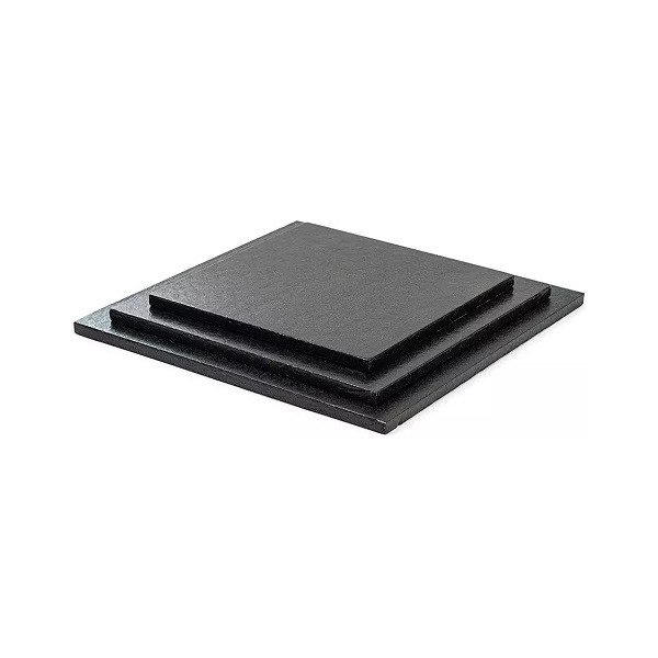 Sottotorta cartone nero quadrato Decora: vassoio torta rigido 25x25xxh1,2 cm o 30x30xh1,2 cm