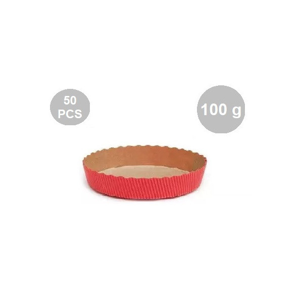 Set 50 stampi crostatine tonde da 100 g in carta da forno rossa ø10xh3 cm
