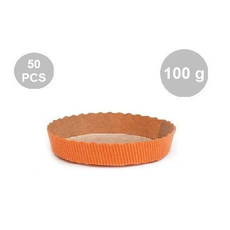 Set 50 stampi crostatine tonde da 100 g in carta da forno arancione ø10xh3 cm