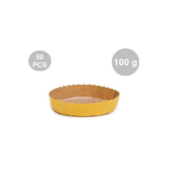 Set 50 stampi crostatine tonde da 100 g in carta da forno gialla ø10xh3 cm