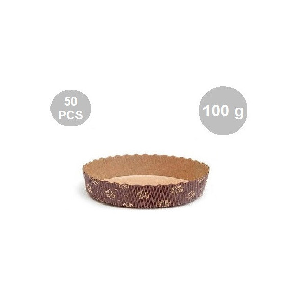 Set 50 stampi crostatine tonde da 100 g in carta da forno marrone ø10xh3 cm