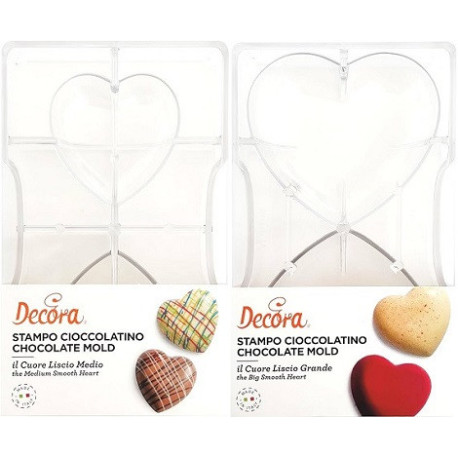 6,79 o 9,15 cm Stampo policarbonato 2 cuori Decora per cuori lisci di cioccolato medi e grandi