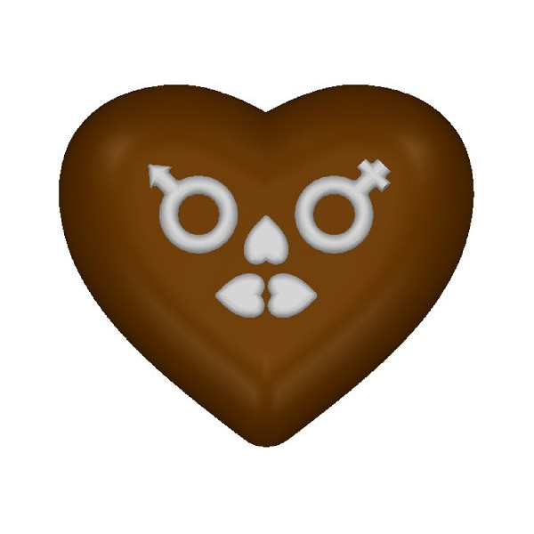 Stampo policarbonato 2 cuori cioccolato con decoro lui e lei 78,6X69,5 mm da 40 g