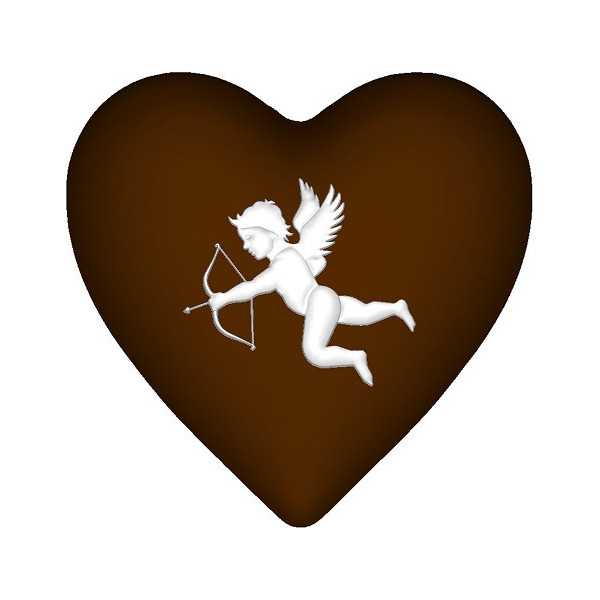 Stampo policarbonato 10 cioccolatini cuori con decoro cupido 4x4xh1,4 cm da 11 g