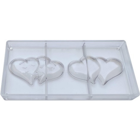 Stampo policarbonato 2 cuori cioccolato bacio innamorati 12x7 cm da 95 g