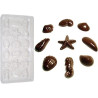 Cioccolatini frutti di mare: stampo in policarbonato 18 cavità in 9 forme assortite per un totale di 100 g