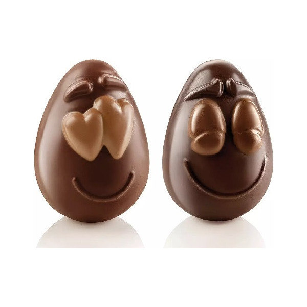 Smiling Eggs Silikomart: kit 2 stampi cioccolato termoformato per uova sorridenti 3D 82x77xh107 mm