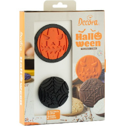 Set biscotti Halloween decorati 3D da Decora: 1 tagliapasta in plastica e 2 marcatori imprimi decori