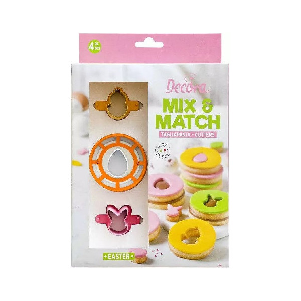 4 Taglia-biscotti Occhi di Bue Pasqua Mix and Match in plastica da Decora