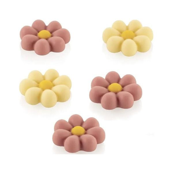 Flower Silikomart: stampo silicone marrone per cioccolatini 8 margherite di cioccolato  ø38xh12 mm