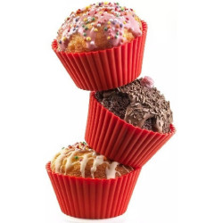Set 6 pirottini muffin tondi da Silikomart: 6 stampi in silicone rosso di diametro 69 mm, altezza 32 mm