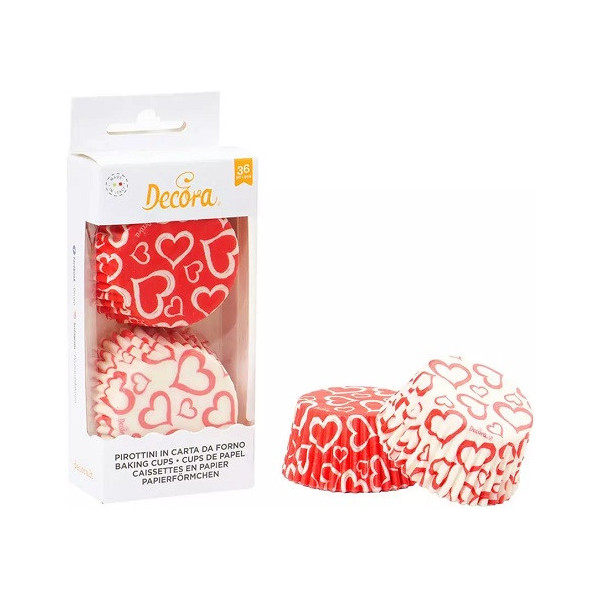 Pirottini Love Decora: in carta forno diametro 5 cm altezza 3,2 cm con decoro cuori e cuoricini
