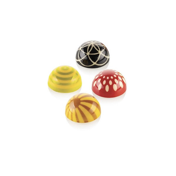 Choco stamp A Silikomart: set 4 stampi silicone con manici, timbri per decorazioni cioccolato a sfera ø31 mm