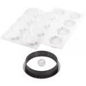 Kit tarte ring Honoré ø8 cm Silikomart: 8 anelli tondi microforati per basi crostatine e stampo silicone top ø7xh1,3 cm