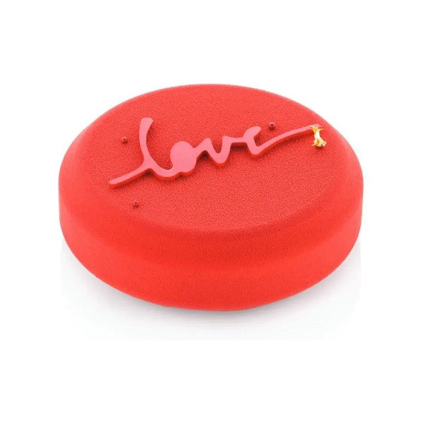 Kit Love 360 Silikomart: stampo in silicone bianco forma tonda ø12xh3,5 cm con tappetino decoro scritta love