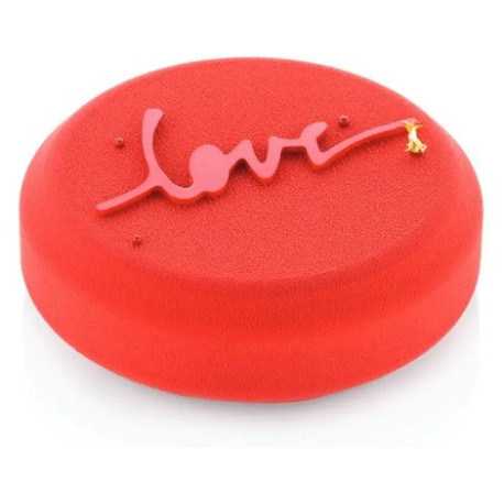 Kit Love 360 Silikomart: stampo in silicone bianco forma tonda ø12xh3,5 cm con tappetino decoro scritta love