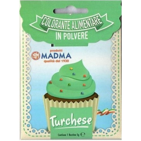 Colorante in polvere idrosolubile turchese di Madma in bustina da 5 g