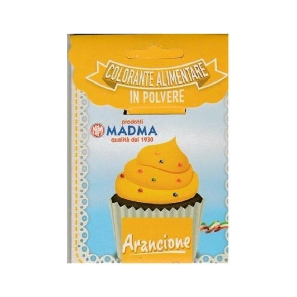 Colorante in polvere idrosolubile arancione o giallo uovo di Madma in bustina da 5 g