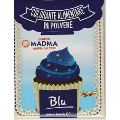 Colorante in polvere blu, ad uso alimentare, idrosolubile in bustina da 5 g, di Madma