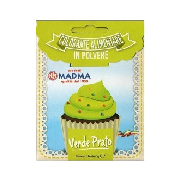Colorante in polvere idrosolubile verde prato di Madma in bustina da 5 g