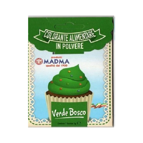 Colorante in polvere idrosolubile verde bosco di Madma in bustina da 5 g